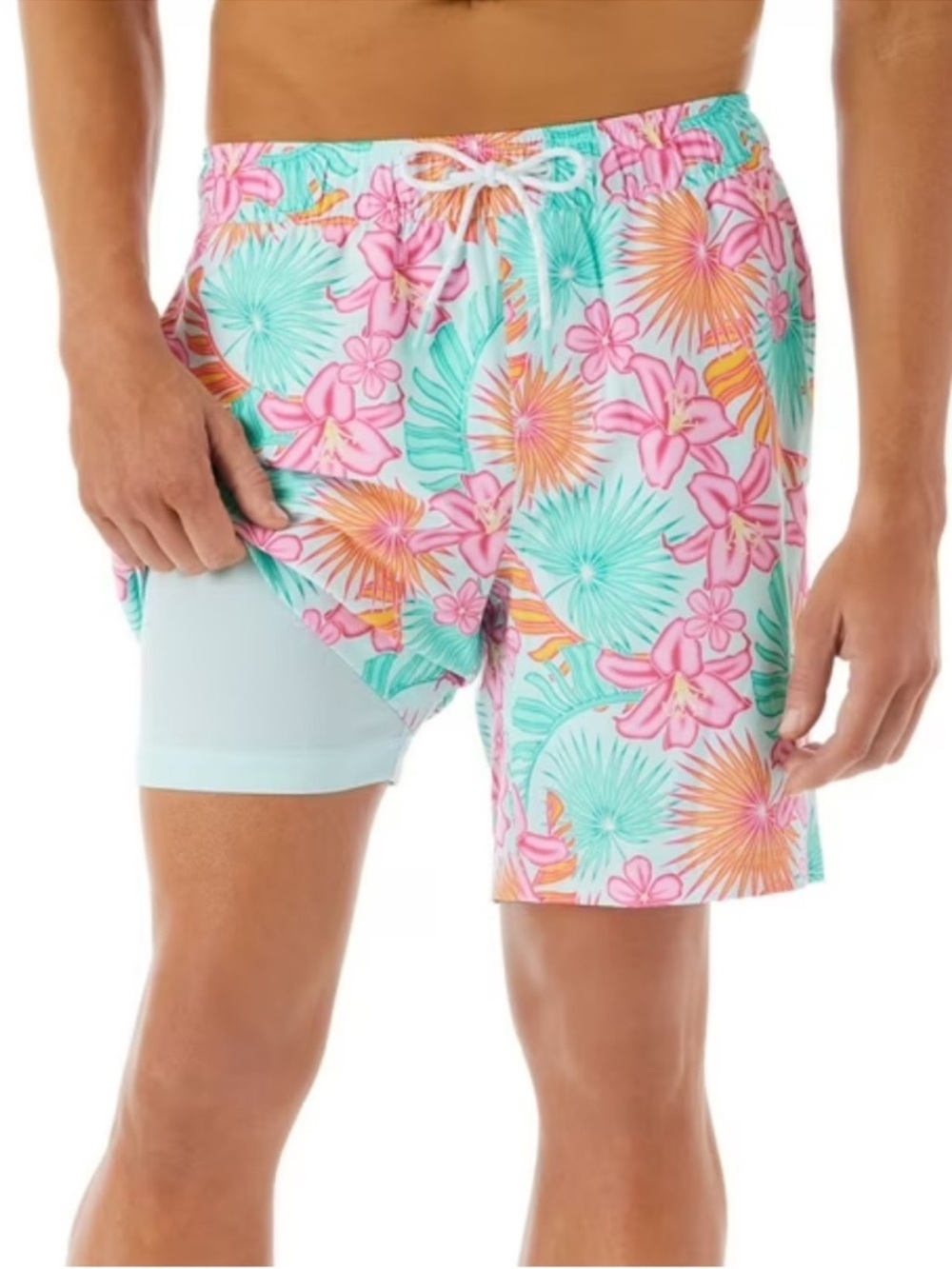 Members Mark Mens Floral Swim Trunks With Liner, Size S NWOT